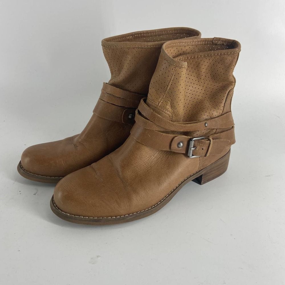 Marc Fisher Brown Leather fall rounded toe low chunky heel Ankle Boots Womens 7